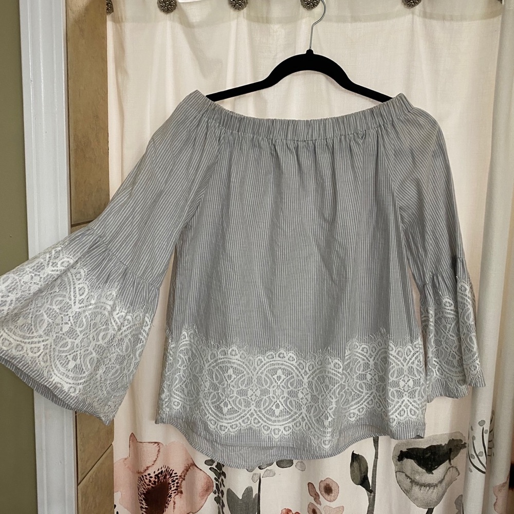 Off the shoulder, 3/4 length bell sleeve top